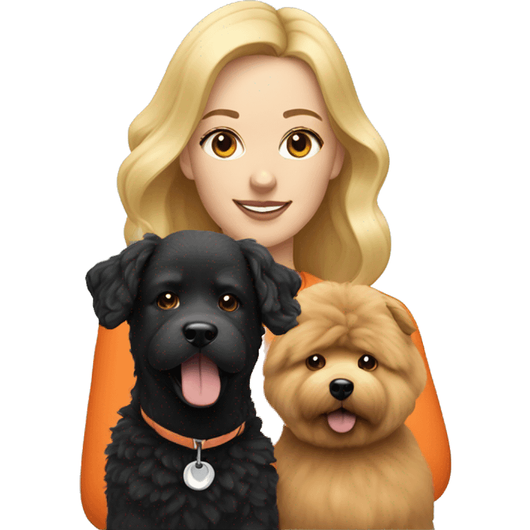 blonde woman with black poodle and orange chow chow emoji