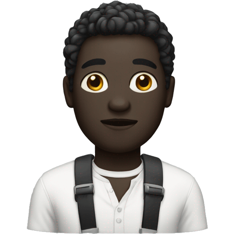 À man with a black skin and white and a shirt white emoji