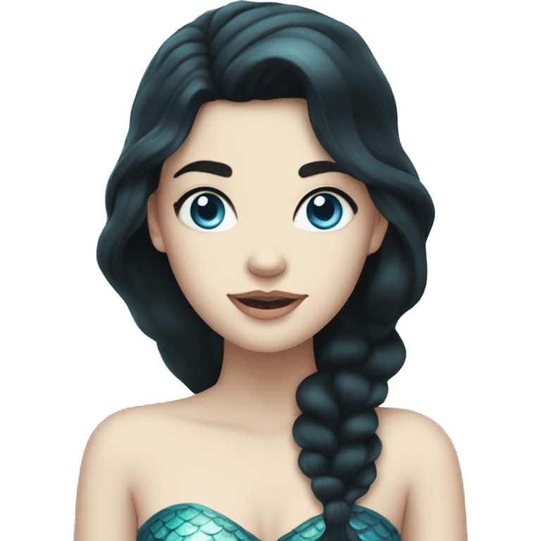 mermaid with black hair, pale skin and light blue eyes  emoji