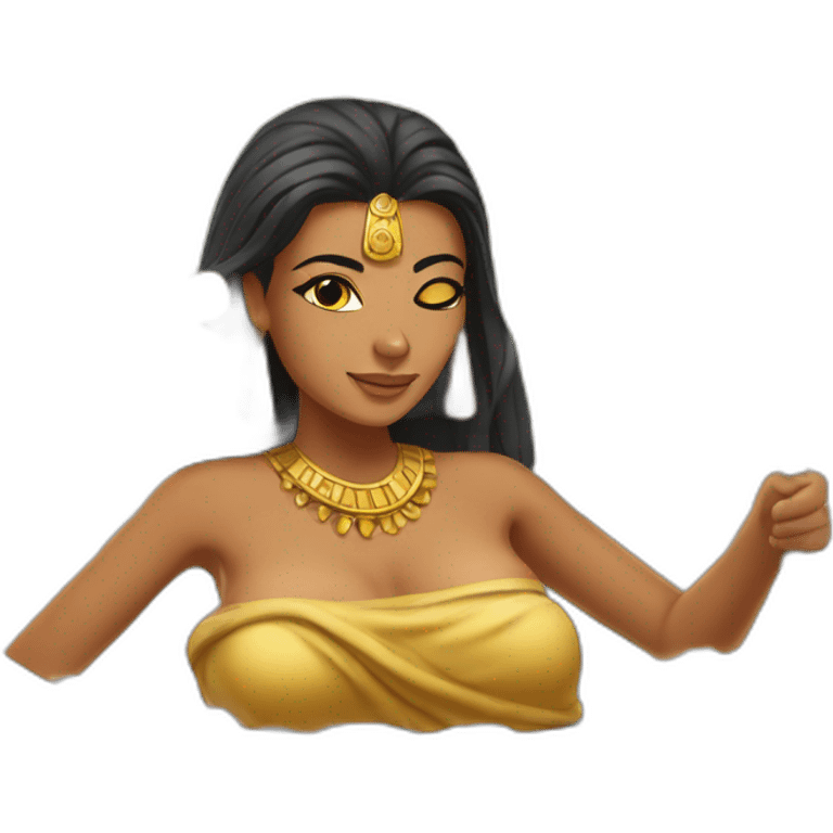 Egyptian female pharaon taking bath, tanned skin, flowers emoji