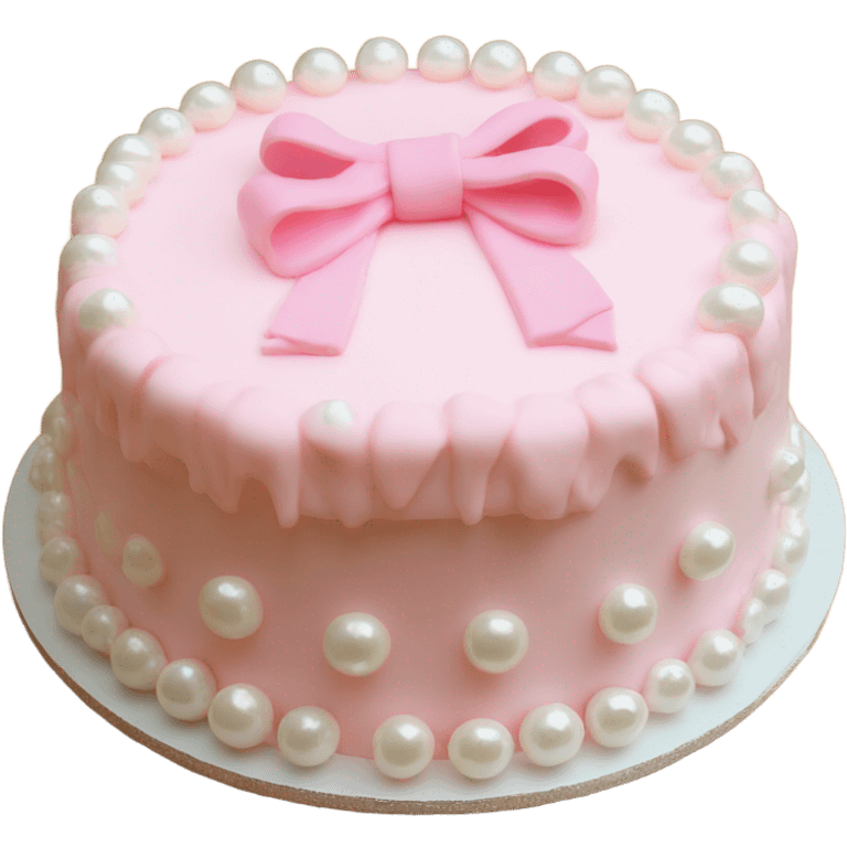 light pink cake with mini bows around it and white pearls emoji