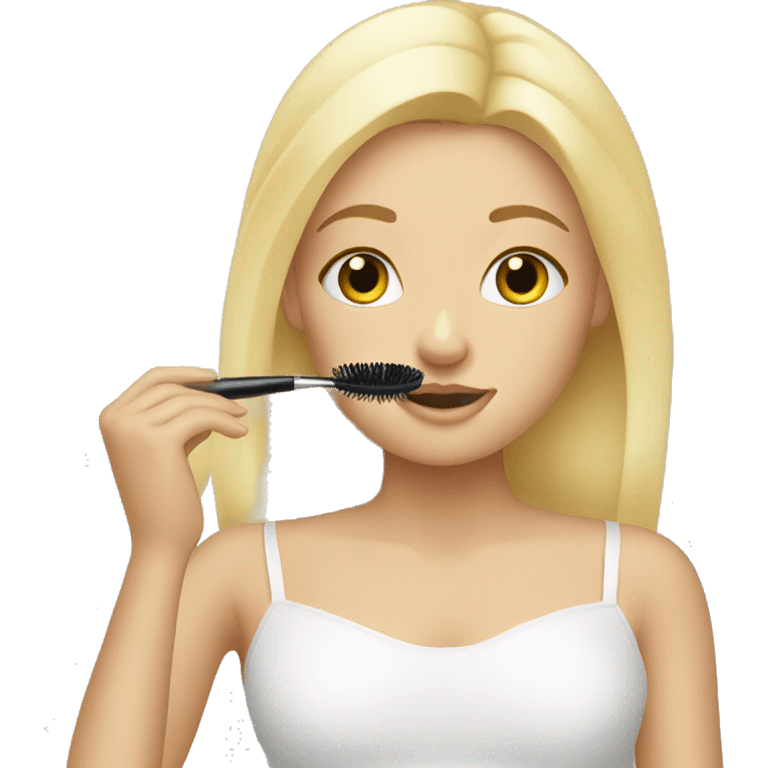 Blonde girl putting on mascara  emoji