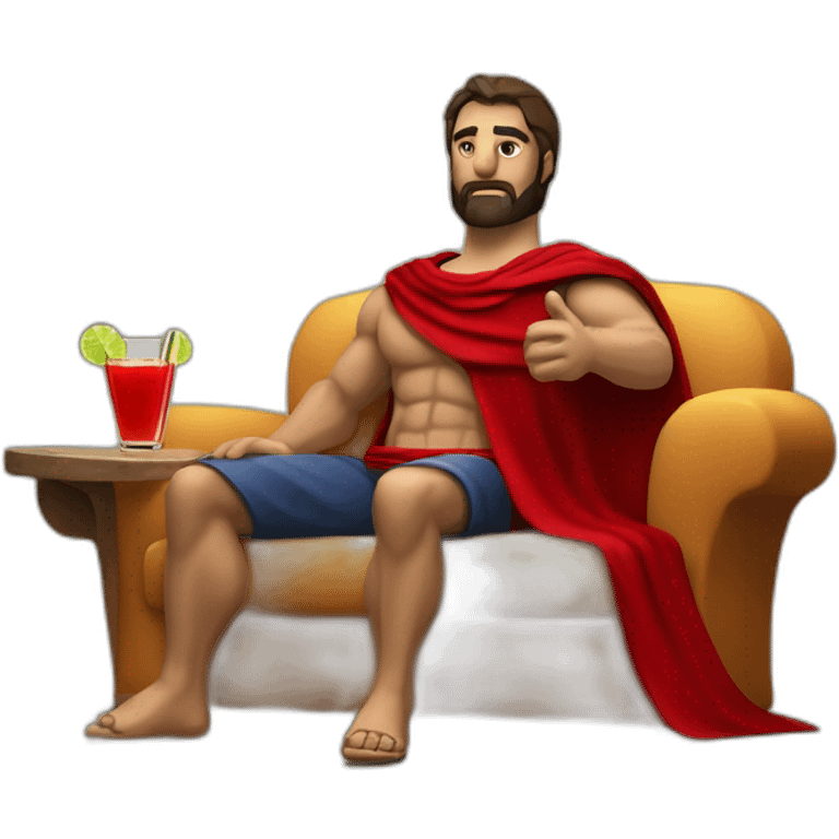 The Spartan Leonidas and his red cape with a relaxing cocktail on a sofa. emoji