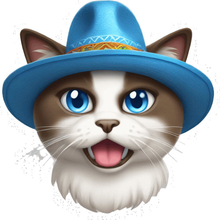 angry snowshoe cat with blue eyes wearing a sombrero  emoji