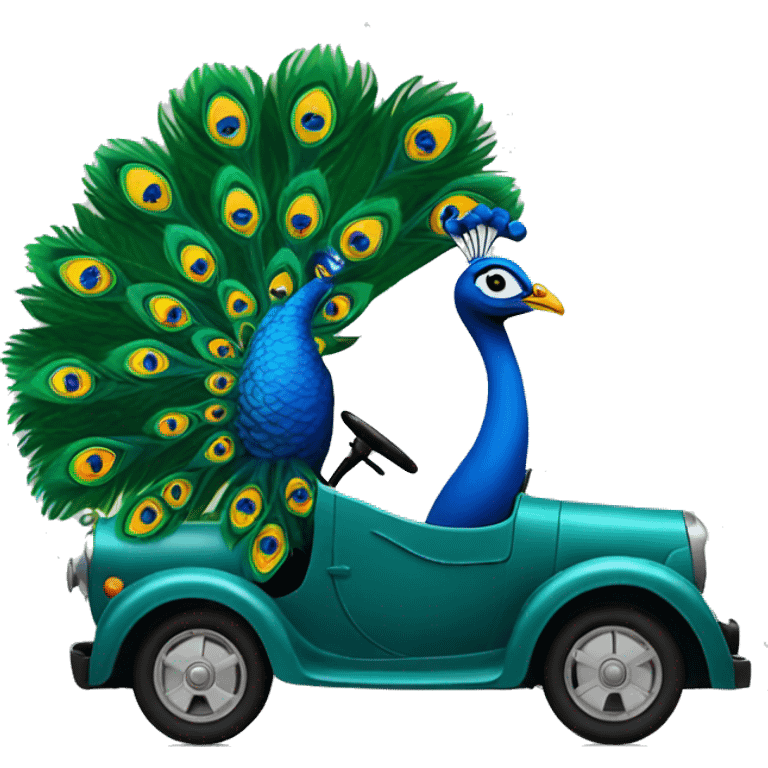 peacock driving car emoji