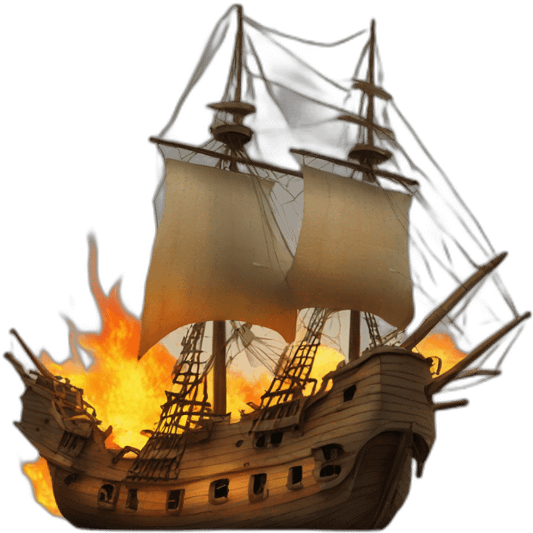 A wreck of a pirate galleon that is on fire emoji