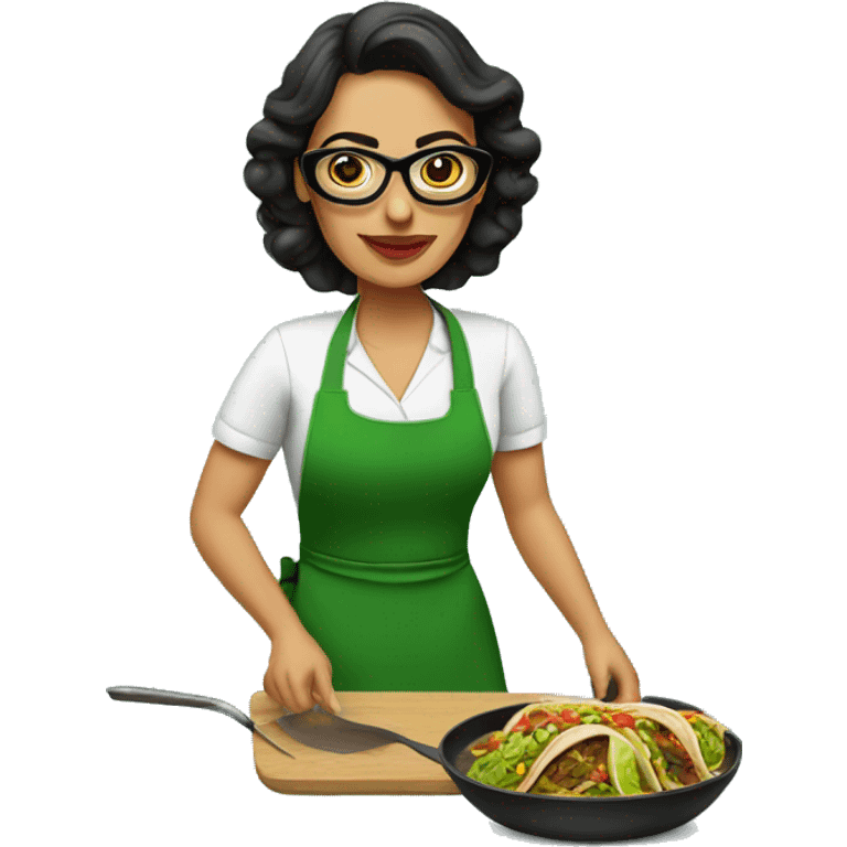 mexican lady green apron  with glasses cooking tacos emoji