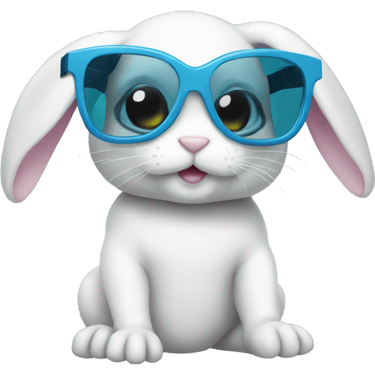 swimming baby rabbit with swimming glasses  emoji