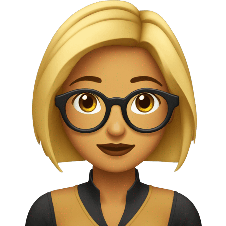 Chica de cabello negro a los hombros, ojos cafés, lentes y audífonos  emoji