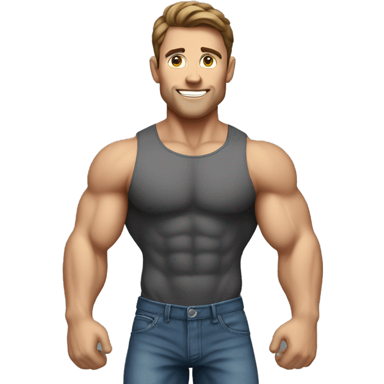 white man, brunette hair, bodybuilder, muscular body emoji