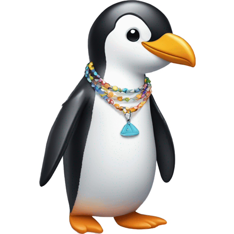 Penguin holding surfboard wearing necklace  emoji