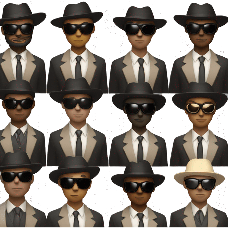 black hat black mask black sunglasses and brown skin color with suit emoji