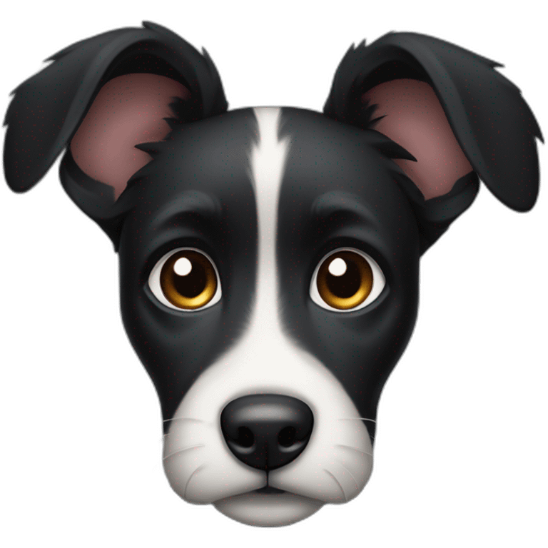 black dog with big up ears and long fur and white belly emoji