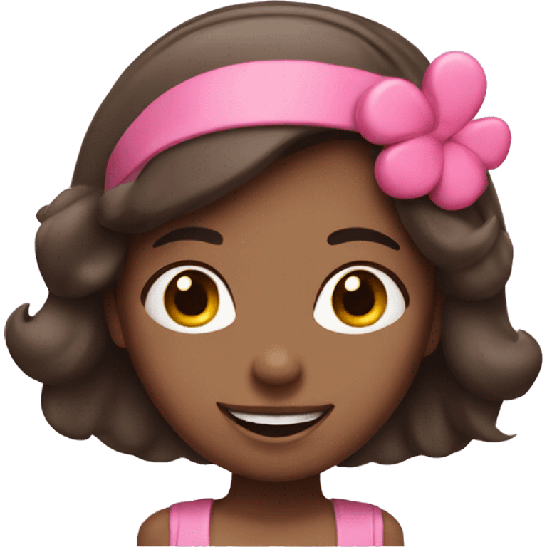 Brunette girl with a happy face and a pink heart headband  emoji