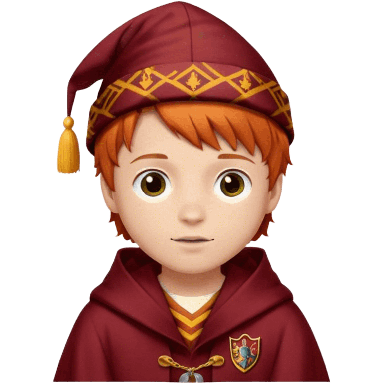 Boy with Ginger hair with a gryffindor Robe and a patterned cap emoji