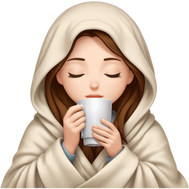 girl inside a blanket sipping coffee eyes closed emoji