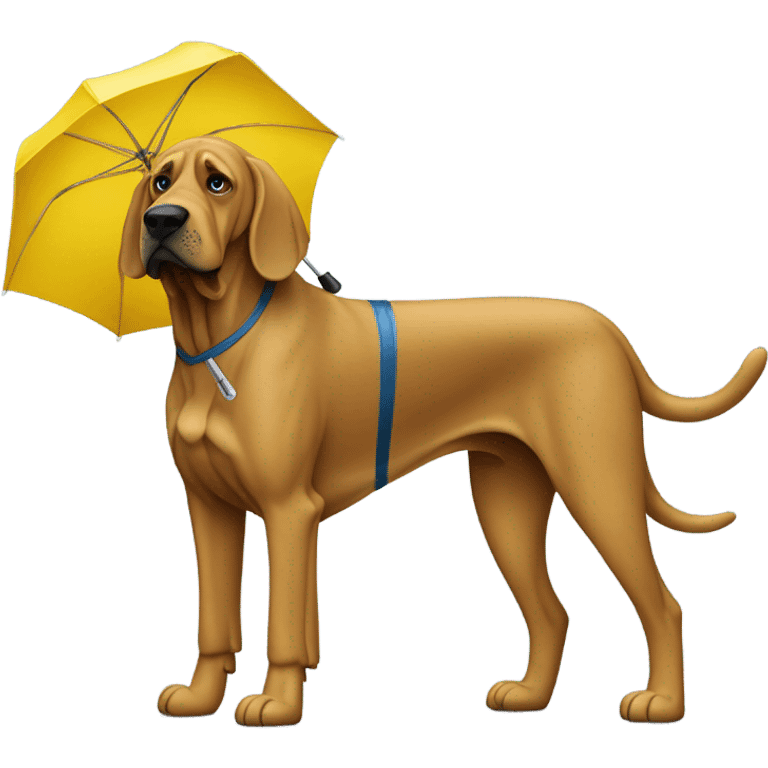 Full body blue and yellow bloodhound-wearing bifocals in the rain with an umbrella while shivering. emoji