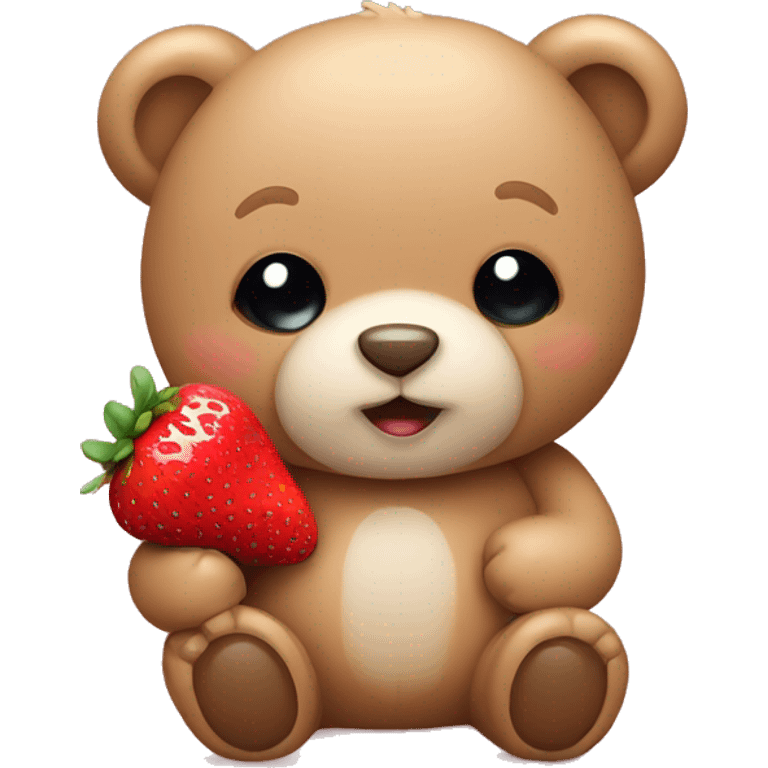 Cute teddy holding a strawberry  emoji