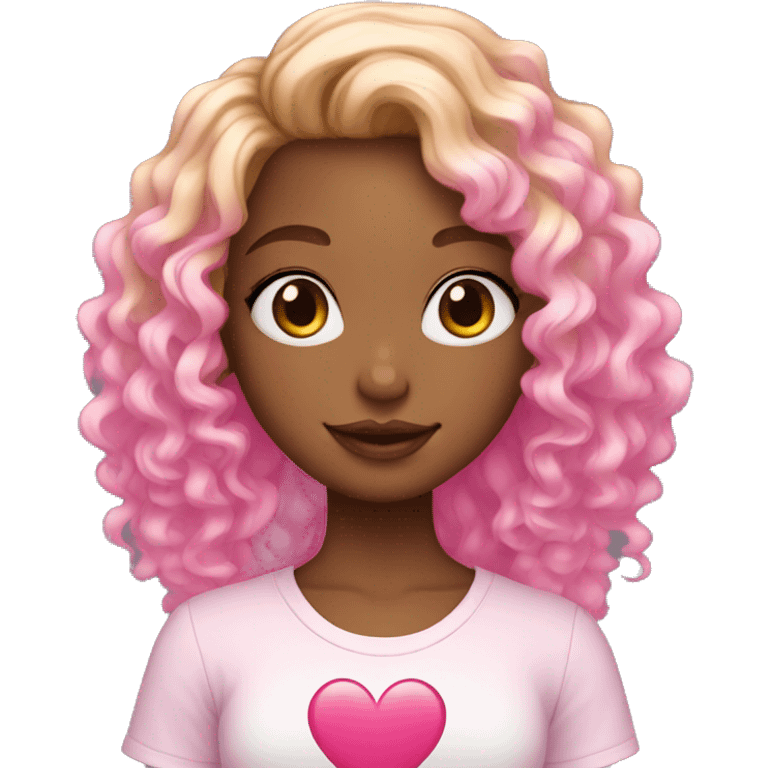 girl with blonde and pink curly ombre hair, holding a heart emoji