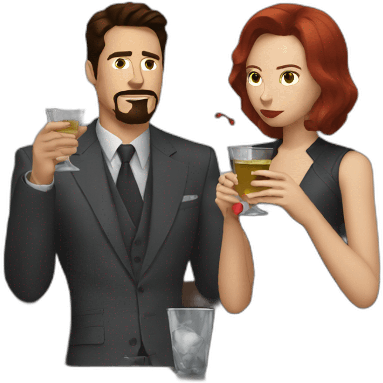 Iron man drinking vodka with black widow emoji