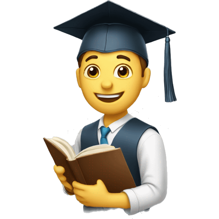 a smart man with graduation hat happily reading book emoji