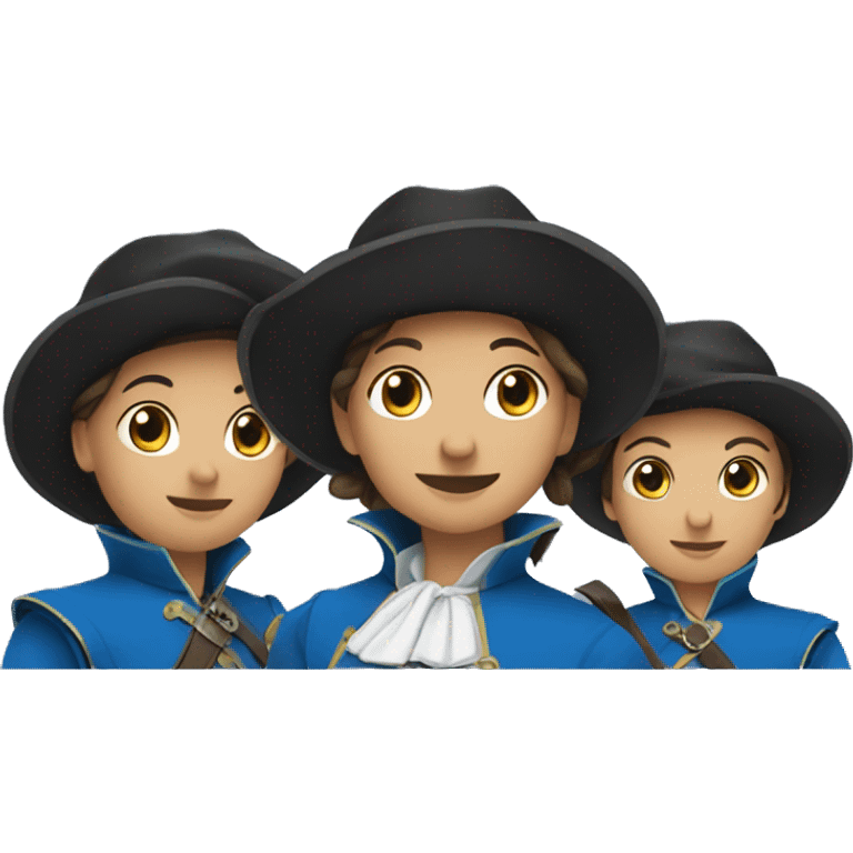 Three musketeers – two are female and one all dressed in blue emoji