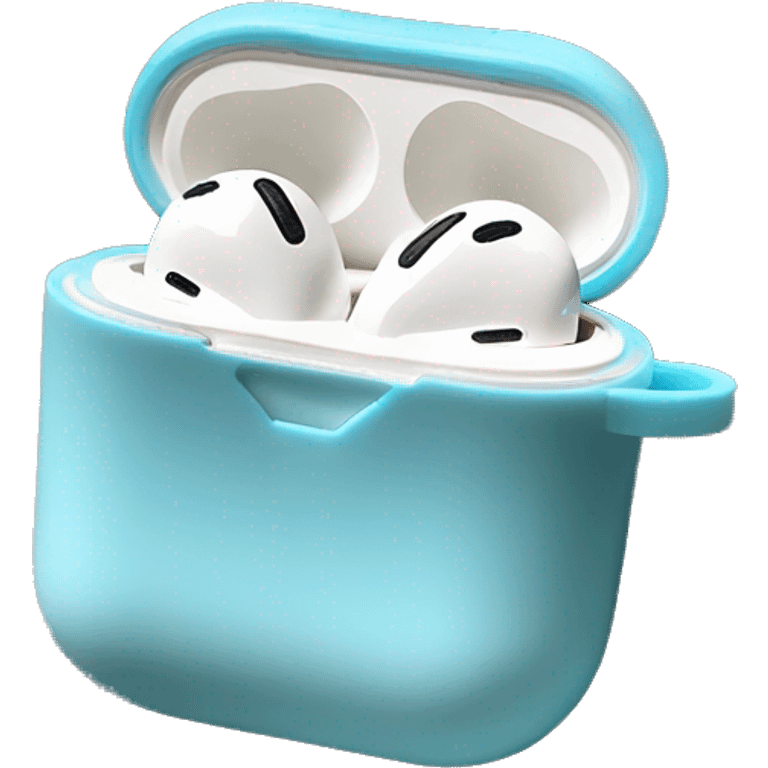 Light blue AirPod pros case with little white bow emoji