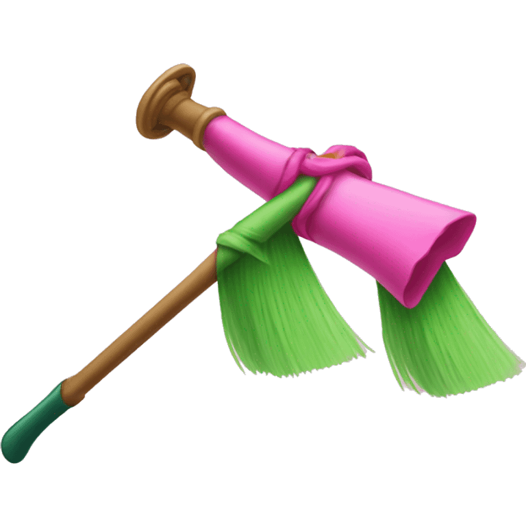 Pink wand duelling a green broom emoji