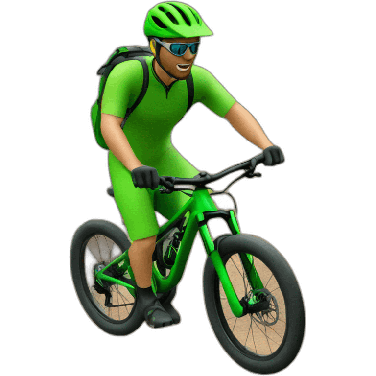 Mountain biker con green bike saltando un charco emoji