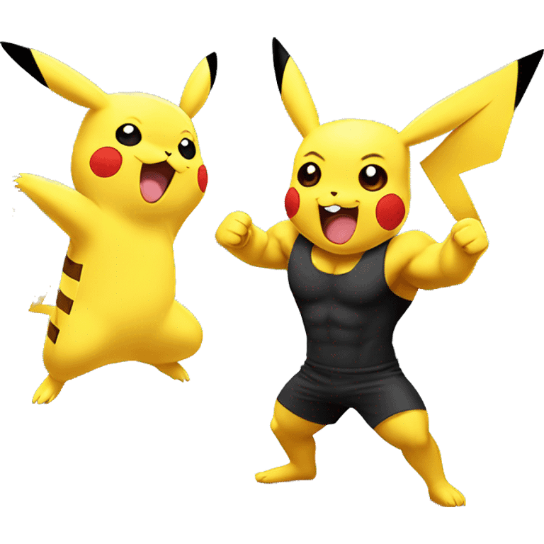 Pikachu cheering his bodybuilder friend in gym  emoji