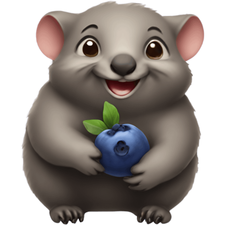 Wombat smiling, holding a blueberry emoji