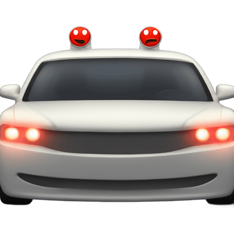 A cartoon car with angry eyes on the windshield and glowing red headlights. emoji