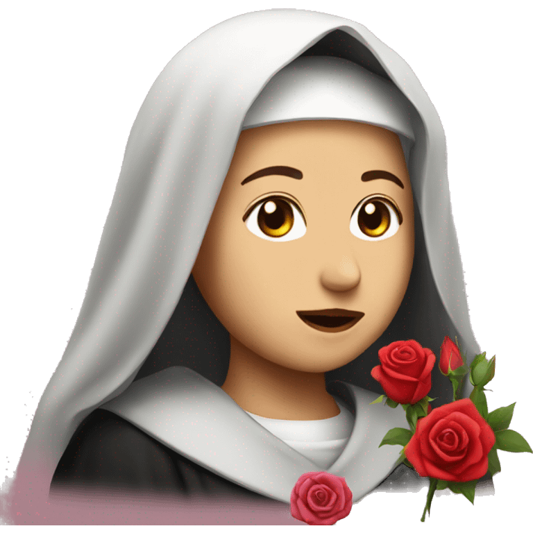 An emoji of Saint Rita with a rose  emoji