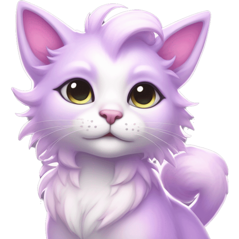 Kawaii colorful bright light pastel lilac-pink-white-gradient fantasy ethereal anthro feline fursona animal creature emoji