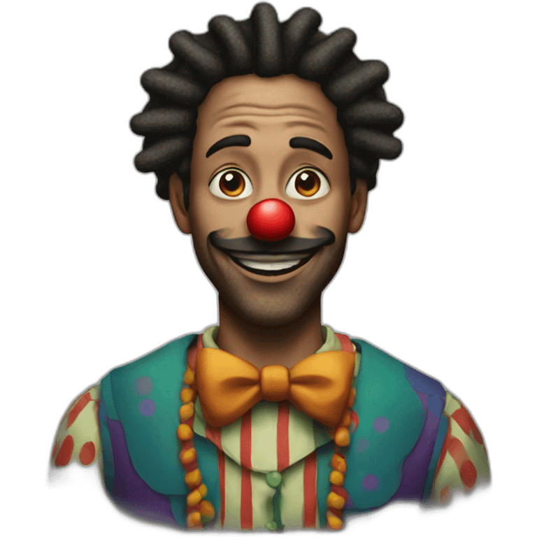 a man with dreadlocks and painted as a clown emoji