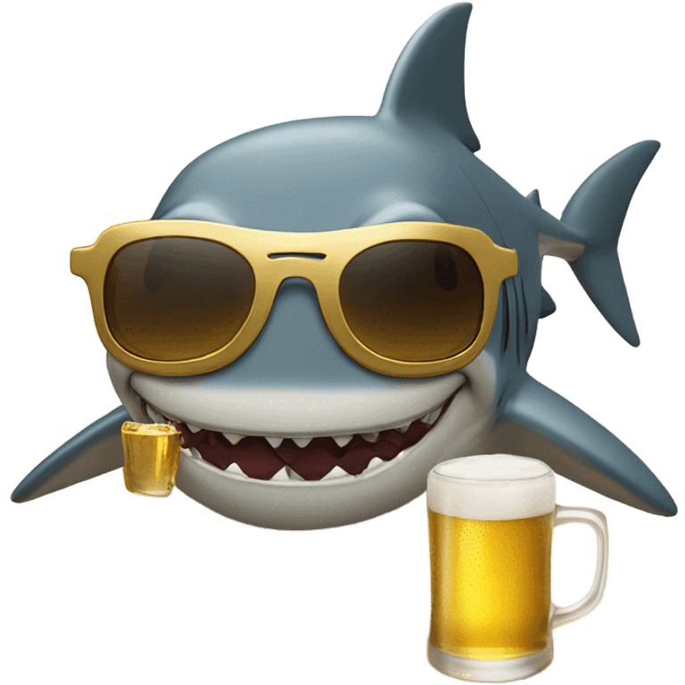 shark with dreadlocks and gold sunglasses on the beach with a beer emoji