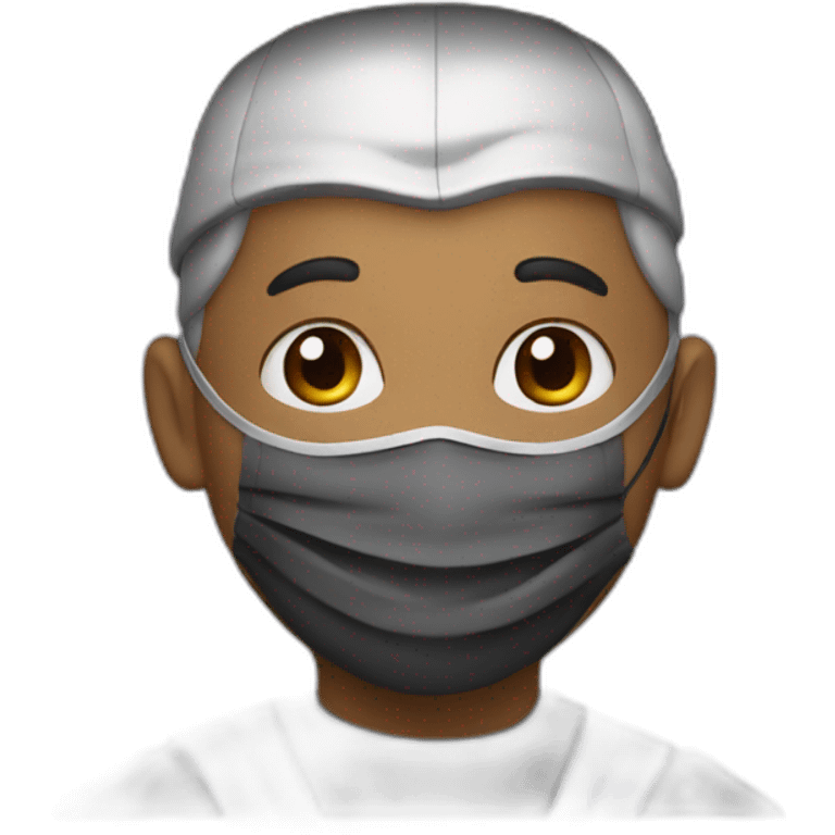 A man wearing a graduation hat and a mask emoji