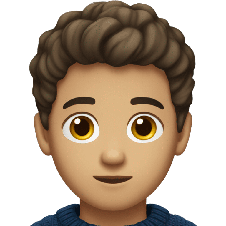 young boy, young hispanic, brown hair, short hair, brown eyes, dark blue winter sweater emoji