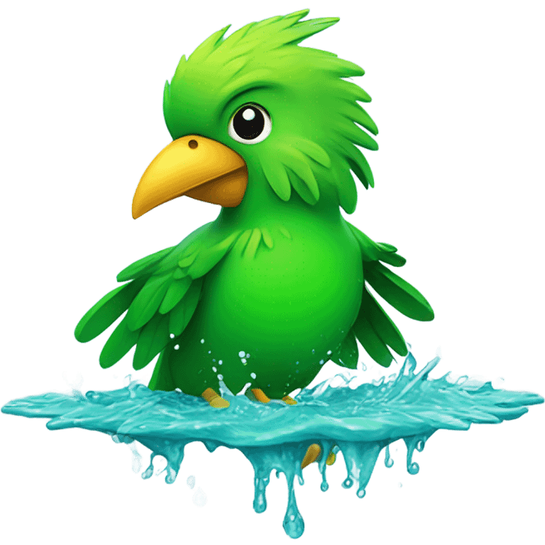 Green bird taking a bath emoji