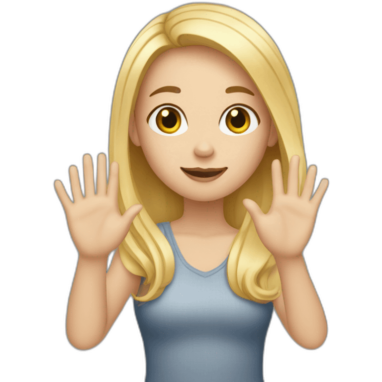 white skin girl with blonde hair showing ONLY THREE out of five fingers up on her ONE hand emoji