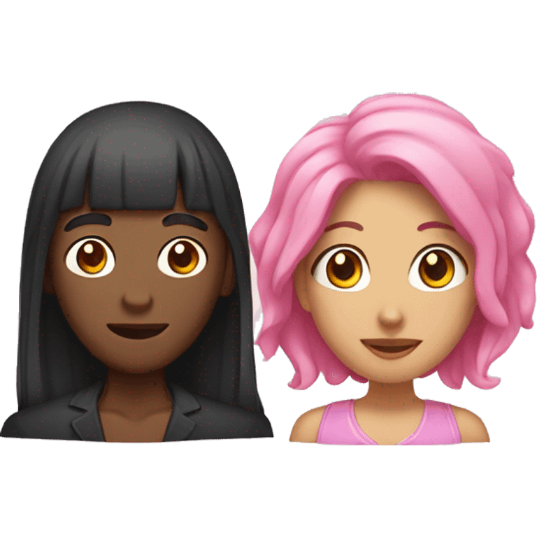 Black man with black hair and asian woman with pink hair couple emoji