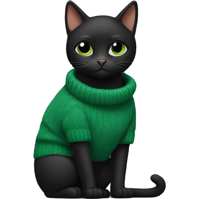 A black cat wearing a green sweater  emoji