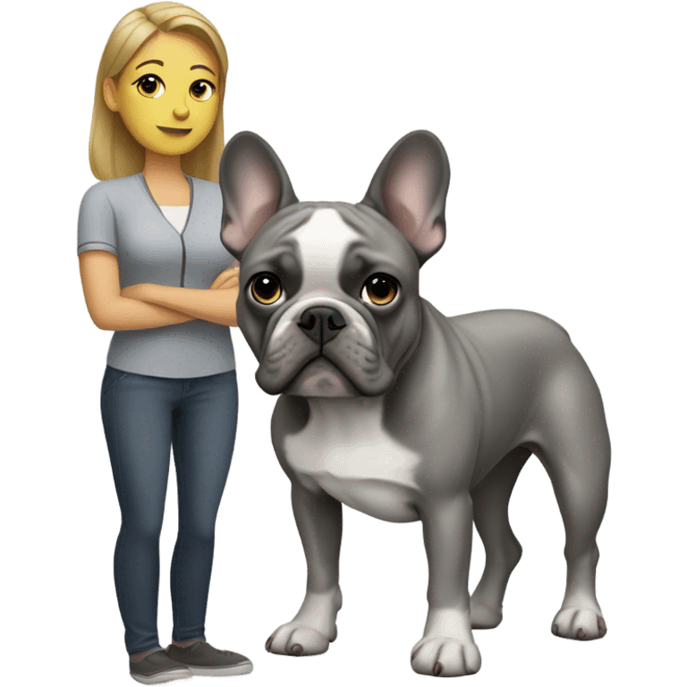 Woman with gray French bulldog emoji