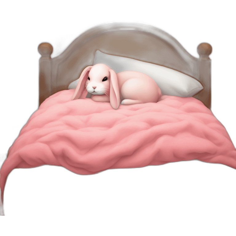 pink bunny sleeping in cotton cozy bed emoji