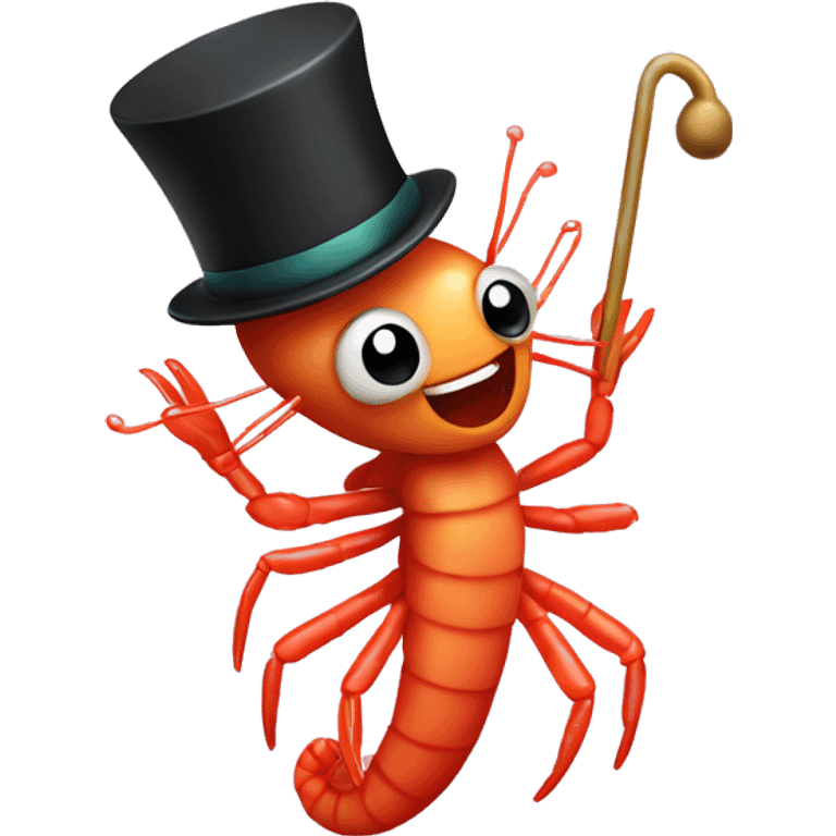 Cute dancing shrimp with top hat and cane emoji