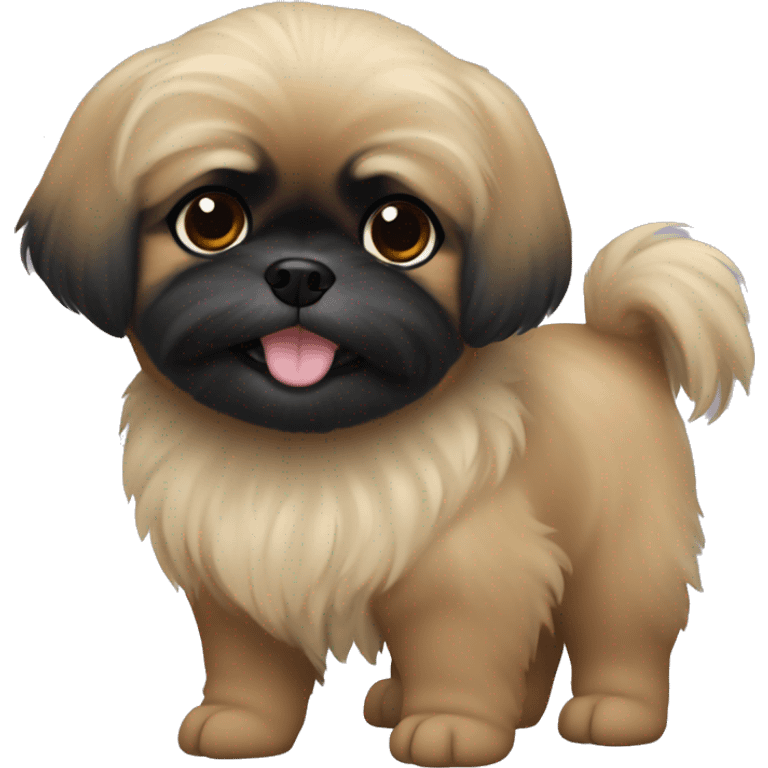 Pekingese poodle mix. All black in color. No other color. Underbite with teeth showing  emoji