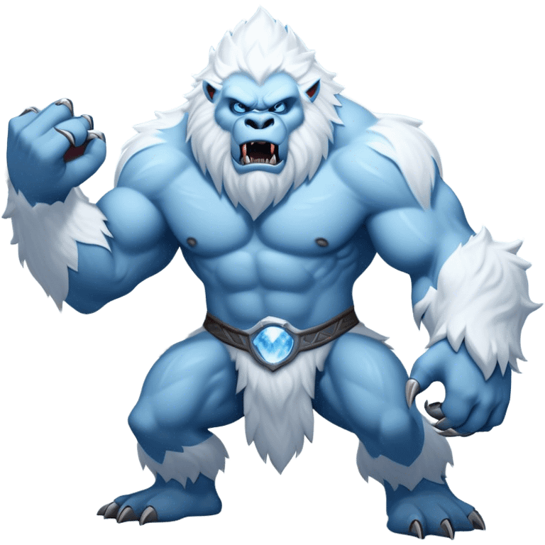 Cinematic Realistic WoW Yeti Portrait, captured in a dynamic, battle-ready stance, muscles rippling beneath dense fur of icy white and pale blue. His piercing ice-blue eyes blaze with raw power as frost clings to his form, rendered with dramatic natural lighting and high shine, exuding fierce, untamed strength in the midst of a wintry combat pose. emoji