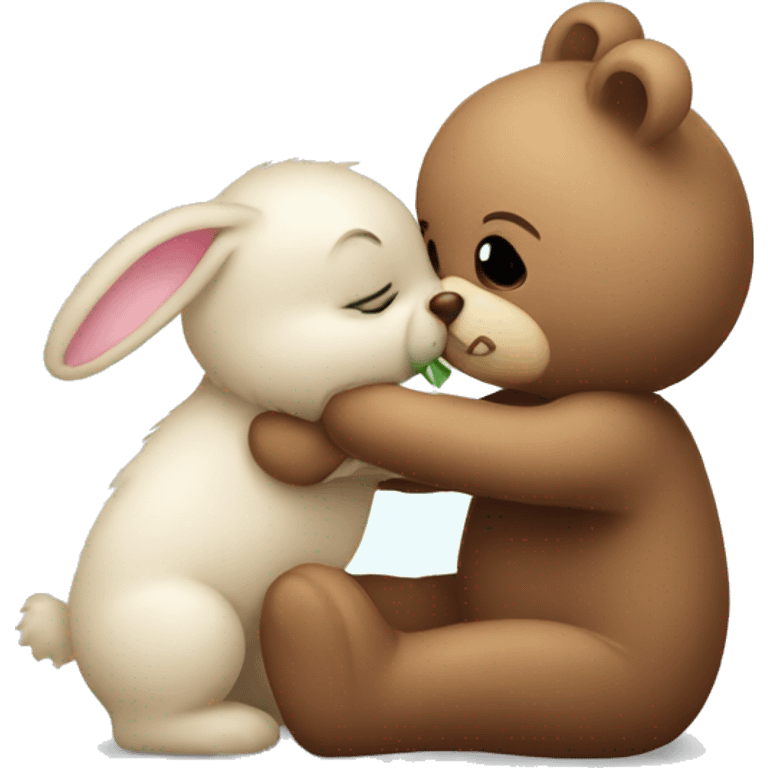 Teddy bear kissing bunny emoji