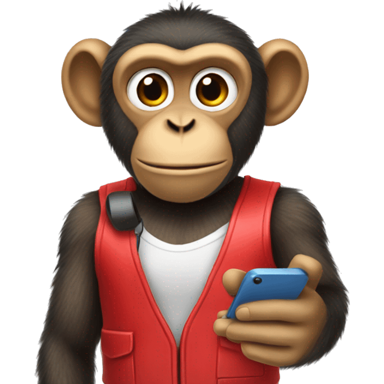 a monkey with a phone in a red vest emoji