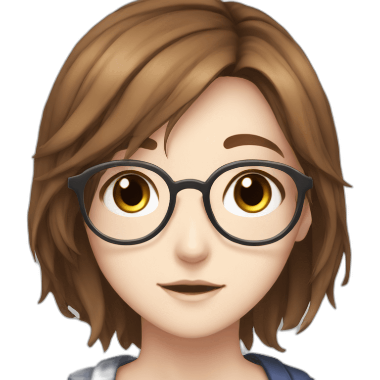 Girl with brown medium hair blue glasses brown eyes freckles anime emoji